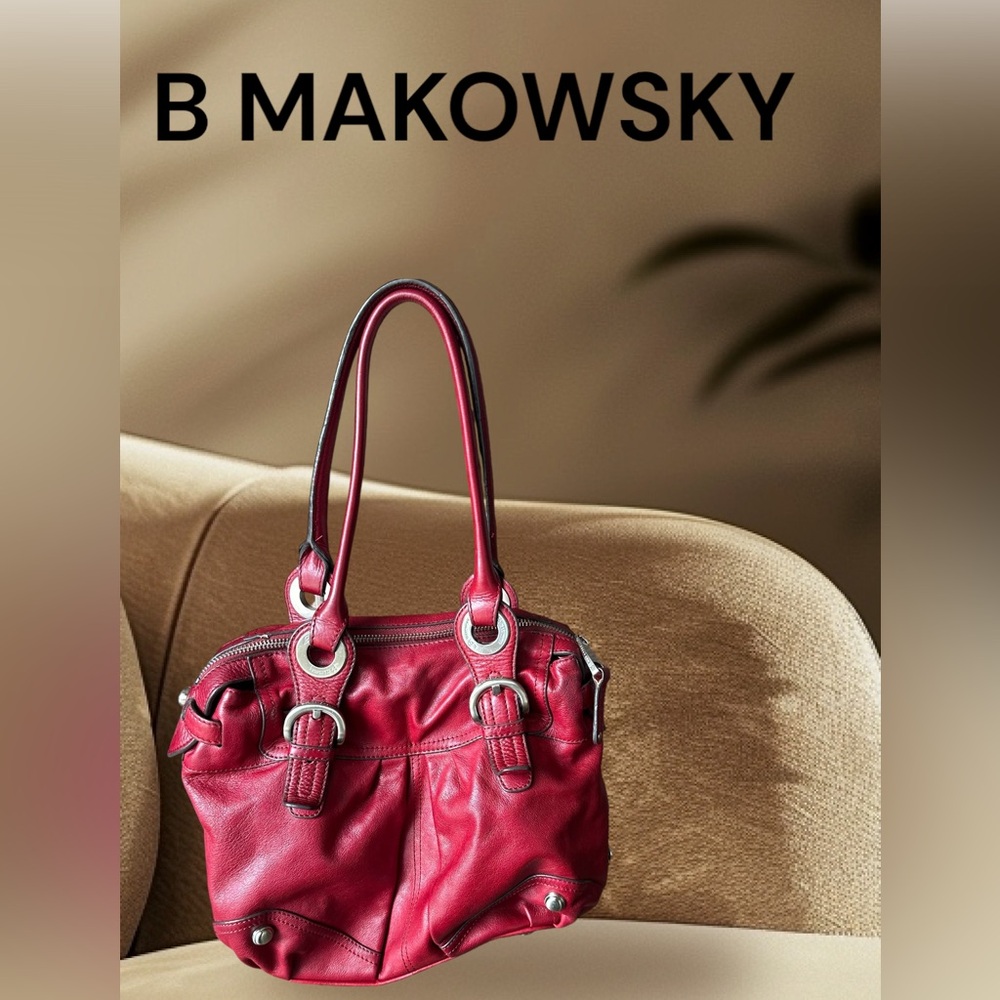 B Makowsky Red Pebbled Leather Shoulder Bag
Purse Silver Hardware Lining!!